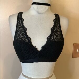 Aerie Black Lace Wireless Lightly Lined Adjustable Bra Bralette Medium 8/10